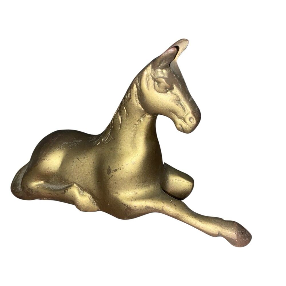 Vintage Russ Solid Brass Lying Horse Figure Equestrian 3.5 X 5.5”